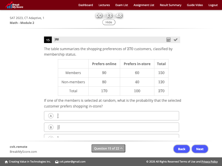 Adaptive SAT Math probability table question